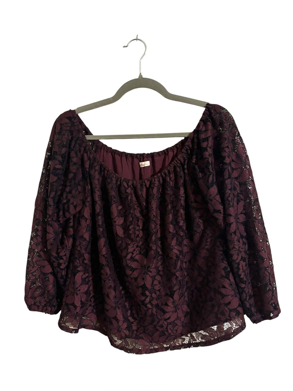 Hollister Burgundy Purple Lace Long Sleeve Top Large